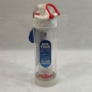 Nubo Filtered Water BPA Free Tritan Bottle Clear Red NB2243 NEW 700ml 23.6oz.